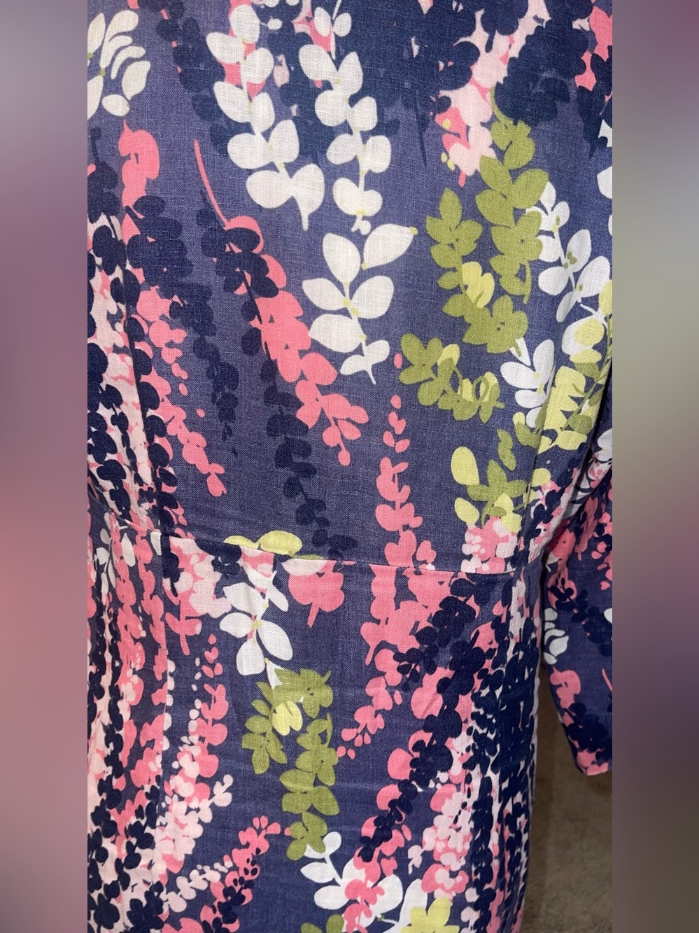 Boden- Floral Navy Women's Dress in Pink & Olive zips on the side - Picture 9 of 14